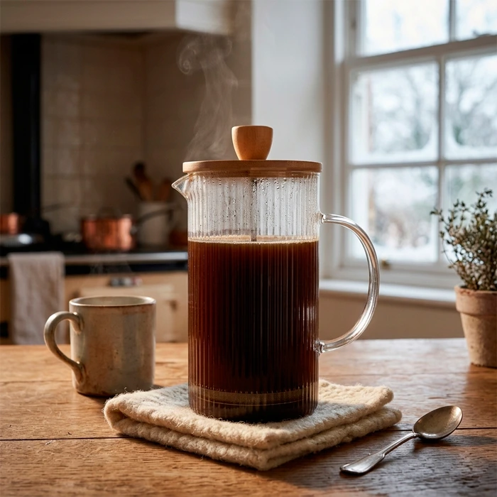 Cafetera Francesa Rayada tapa Bambu 600Ml — imagen 2