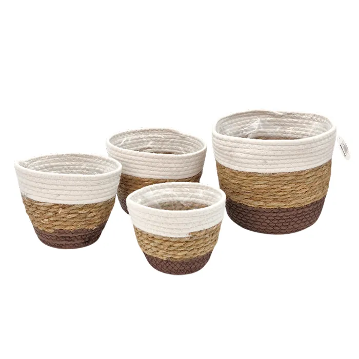 Canasta Simil Mimbre Algodon Set X4