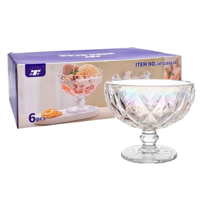 Copa Postre Vidrio Rombos Tornasol. Pack X6