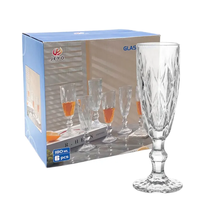 Copa vidrio flauta rombos transparente pack X6