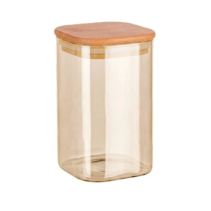 Frasco Vidrio Cuad. Ambar T/ Bambu 1300Ml