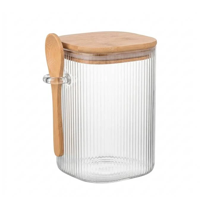 Frasco Vidrio Cuad. Rayado 10X15Cm. + Cuchara