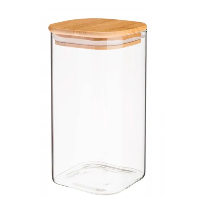Frasco Vidrio Cuad. Tapa Bambu 1300Ml
