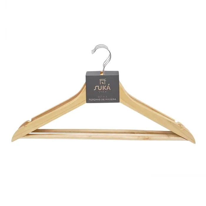Percha De Madera Lustrada X3