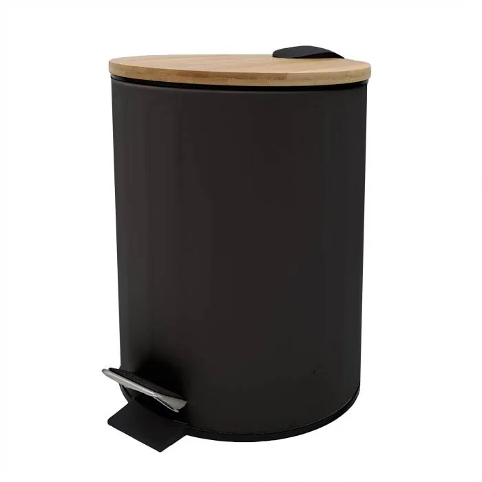 Residuo Pedal Acero Bambu 5 L Negro
