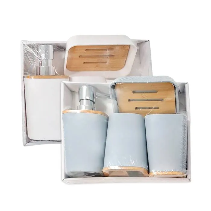 Set De Baño 4Pz Pvc Bambu Cuadrado