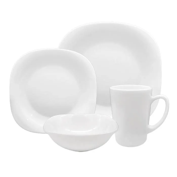 Set de vajilla cuadrada de vidrio opal blanco Carol, 16 piezas