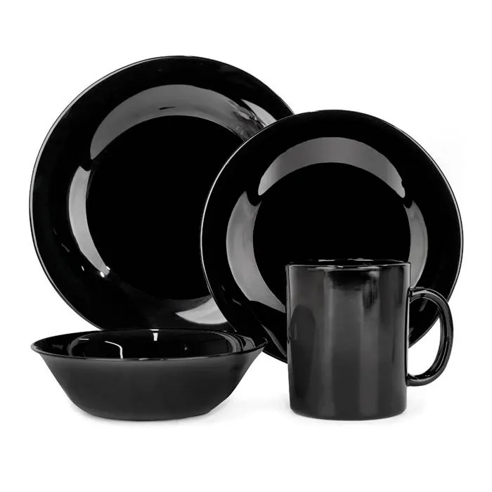 Set Vajilla 16Pz Opal Negro Carol Redondo